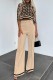 Khaki Casual Print Solid Basic O Neck Half Sleeve Two Pieces
