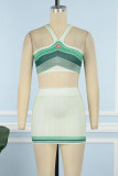 Green Street Print Patchwork Halter Sleeveless Two Pieces