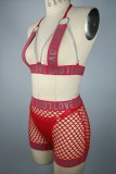 Red Sexy Living Letter Print Patchwork Chains Backless Lingerie