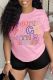 Pink Daily Print Letter O Neck T-Shirts