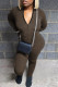 Camel Casual Sportswear Solid Patchwork Zipper Collar Skinny Jumpsuits