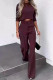 Maroon Casual Print Solid Basic O Neck Half Sleeve Two Pieces