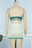 Green Street Print Patchwork Halter Sleeveless Two Pieces