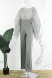 Grey Casual Solid See-through O Neck Two Pieces