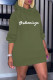 Army Green Casual Print Letter Hooded Collar Straight Dresses