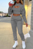 Light Gray Casual Solid Hollowed Out Hooded Collar Long Sleeve Three Piece Set