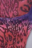 Brick Red Street Print Bandage Patchwork Halter Printed Dress Dresses