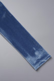 Blue Street Solid Patchwork Cross Straps Off the Shoulder Skinny Jumpsuits