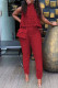 Burgundy Casual Solid Hollowed Out Half A Turtleneck Sleeveless Two Pieces
