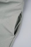Grey Casual Solid See-through O Neck Two Pieces