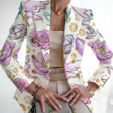 Multicolor Casual Print Patchwork Cardigan Turn-back Collar Outerwear
