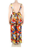 White Casual Print Spaghetti Strap Plus Size Jumpsuits (Without Vest )