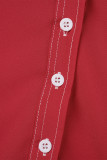 Red Casual Solid With Belt Turndown Collar Long Sleeve Dresses