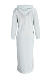 Blue Fashion Casual Solid Slit Hooded Collar Long Sleeve Dresses
