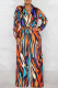 Coffee Casual Print Patchwork Draw String V Neck Long Sleeve Two Pieces