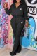 Black Casual Print Letter Turndown Collar Long Sleeve Two Pieces