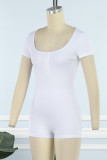 White Casual Solid Patchwork U Neck Skinny Romper