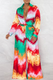 Colour Casual Print Patchwork Draw String V Neck Long Sleeve Two Pieces
