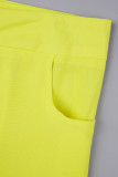 Yellow Casual Solid Patchwork O Neck Short Sleeve Two Pieces