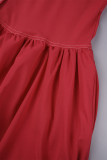 Red Casual Solid With Belt Turndown Collar Long Sleeve Dresses