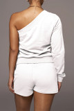 White Casual Solid Patchwork Frenulum One Shoulder Long Sleeve Two Pieces