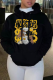 Black Street Daily Print Draw String Hooded Collar Tops