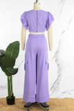 Yellow Casual Solid Patchwork O Neck Short Sleeve Two Pieces