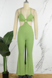 Green Sexy Casual Solid Backless V Neck Regular Jumpsuits
