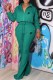 Green Casual Print Letter Turndown Collar Long Sleeve Two Pieces