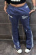 Deep Blue Casual Print Patchwork Straight High Waist Straight Patchwork Bottoms