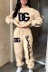 Khaki Casual Print Letter Hooded Collar Long Sleeve Two Pieces
