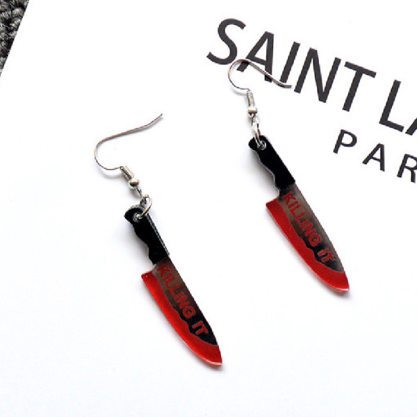 Silver Red PUNK KILLER KNIFE UNIQUE EARRINGS