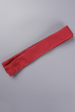 Red Casual Solid With Belt Turndown Collar Long Sleeve Dresses