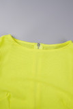 Yellow Casual Solid Patchwork O Neck Short Sleeve Two Pieces