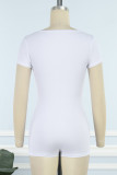 White Casual Solid Patchwork U Neck Skinny Romper