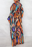 Colour Casual Print Patchwork Draw String V Neck Long Sleeve Two Pieces