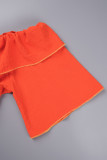 Orange Red Sweet Solid Patchwork Flounce Off the Shoulder Short Sleeve Two Pieces