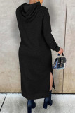 Blue Fashion Casual Solid Slit Hooded Collar Long Sleeve Dresses