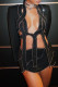 Black Sexy Solid Hollowed Out Patchwork Hot Drill Asymmetrical Collar Long Sleeve Two Pieces