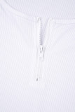 White Casual Solid Patchwork U Neck Skinny Romper