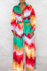 Colour Casual Print Patchwork Draw String V Neck Long Sleeve Two Pieces