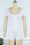 White Casual Solid Patchwork U Neck Skinny Romper