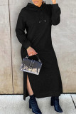 Blue Fashion Casual Solid Slit Hooded Collar Long Sleeve Dresses