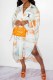 Multicolor Elegant Print Letter Turndown Collar Irregular Dress Dresses