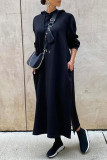 Blue Fashion Casual Solid Slit Hooded Collar Long Sleeve Dresses