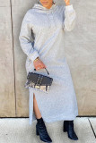 Blue Fashion Casual Solid Slit Hooded Collar Long Sleeve Dresses