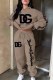 Camel Casual Print Letter Hooded Collar Long Sleeve Two Pieces
