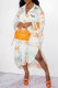Multicolor Elegant Print Letter Turndown Collar Irregular Dress Dresses
