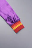 Purple Casual Letter Patchwork O Neck Outerwear