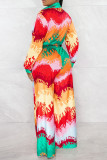 Colour Casual Print Patchwork Draw String V Neck Long Sleeve Two Pieces